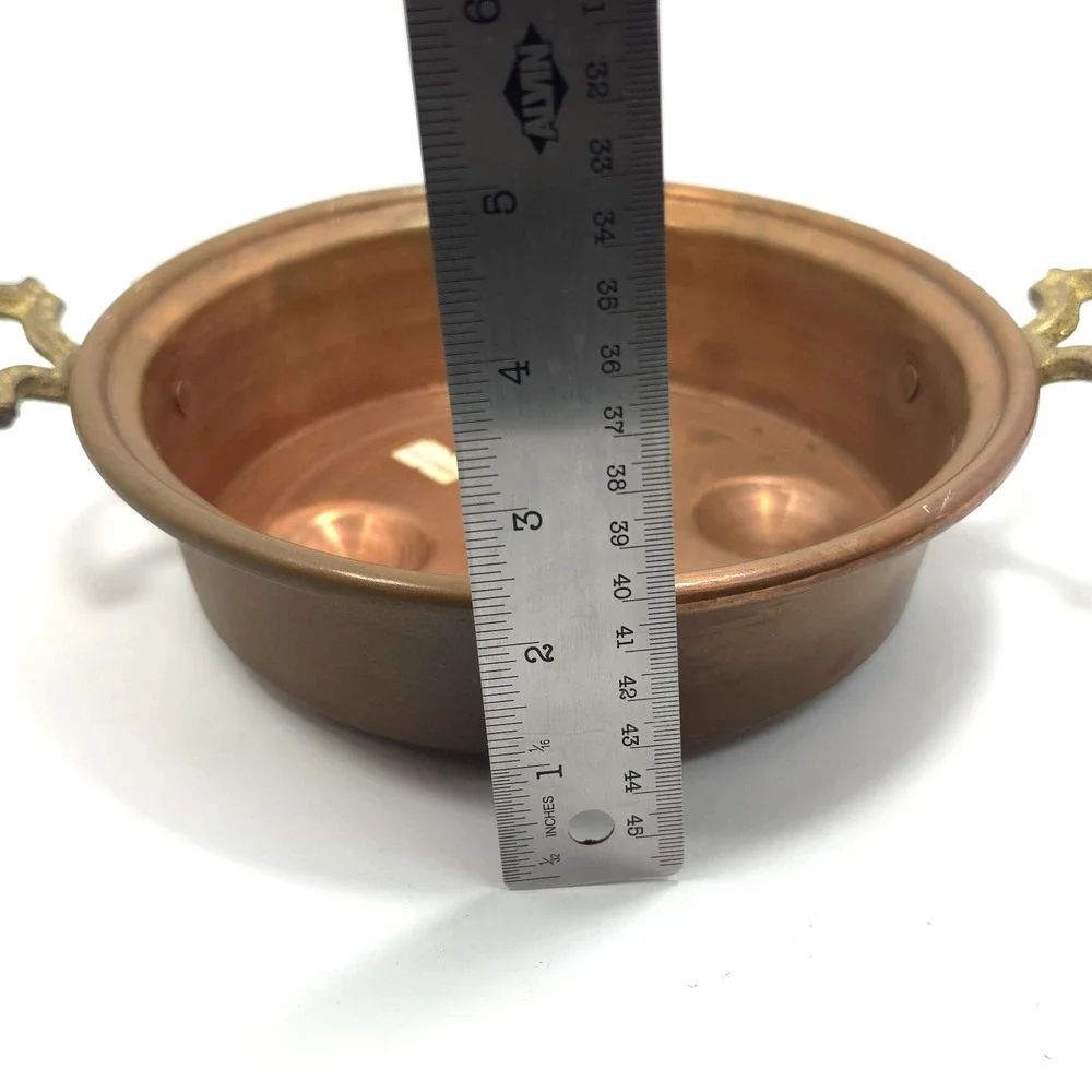 Vintage Copper Escargot Pan Egg Poacher Brass Handles Handmade Turkey 5 Cup 8